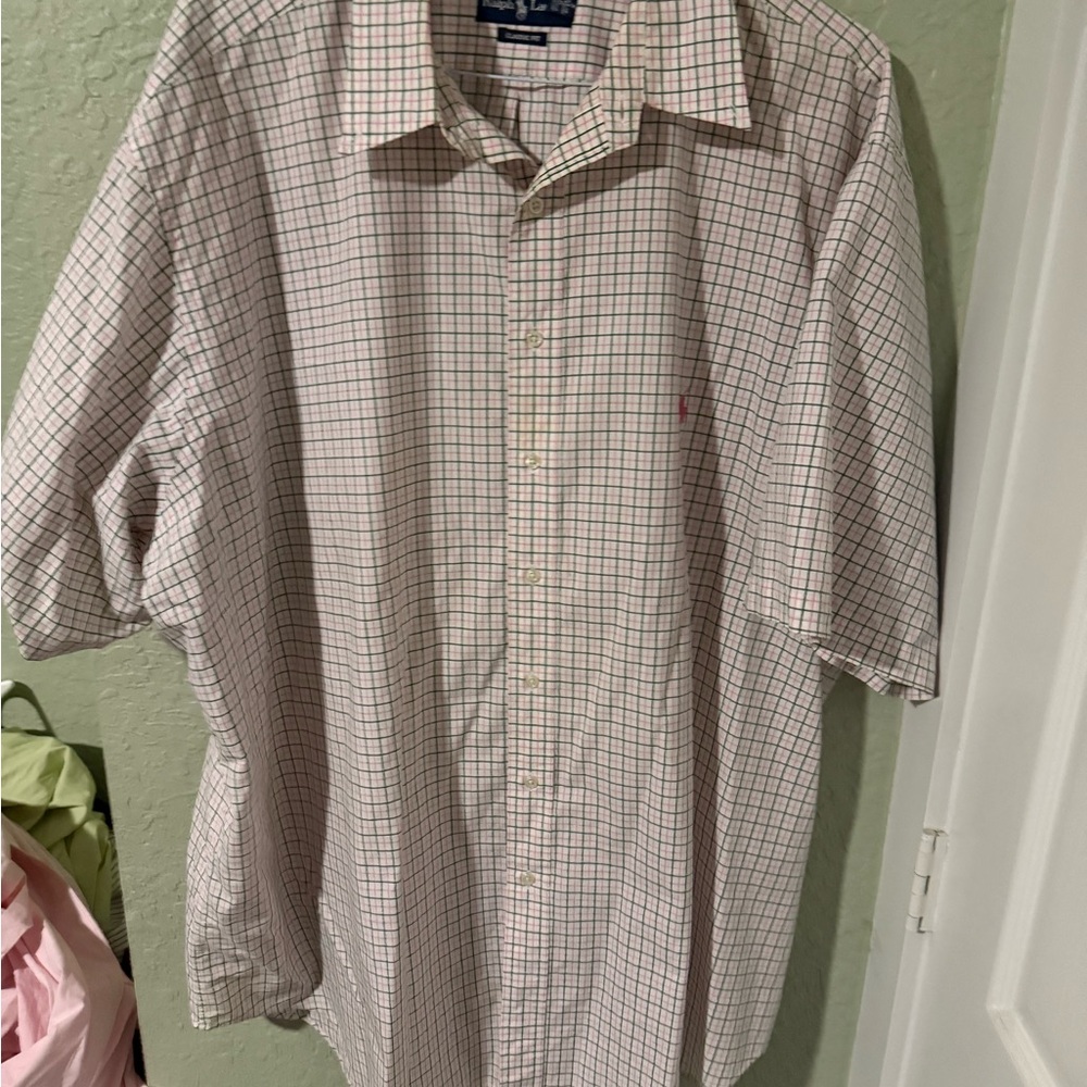 Men's White and Pink Checkered Shirt